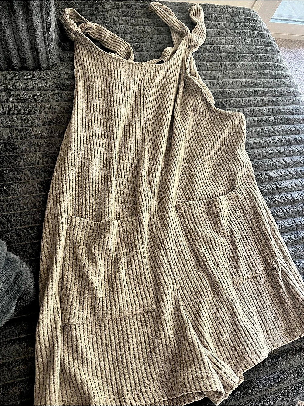 Shein Ribbed Pocket Romper in Beige Like New